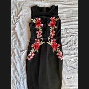 NWOT Black Embroidered Bodycon Dress